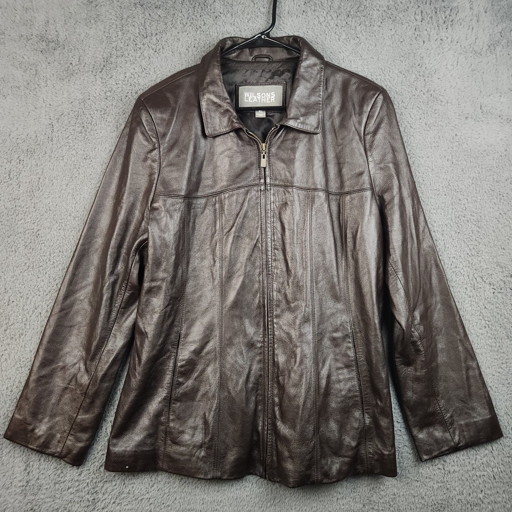 Vintage Wilsons Leather Jacket Womens Extra Large Brown Zip Up Biker Moto Lined